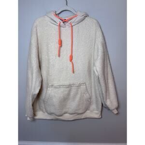 SJYP Unisex Sherpa Fleece Hoodie Ivory + Orange Hoodie Sweatshirt - Sz L